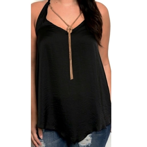 NEW Black Satin Spaghetti Strap Top+Gold Necklace - Picture 8 of 8